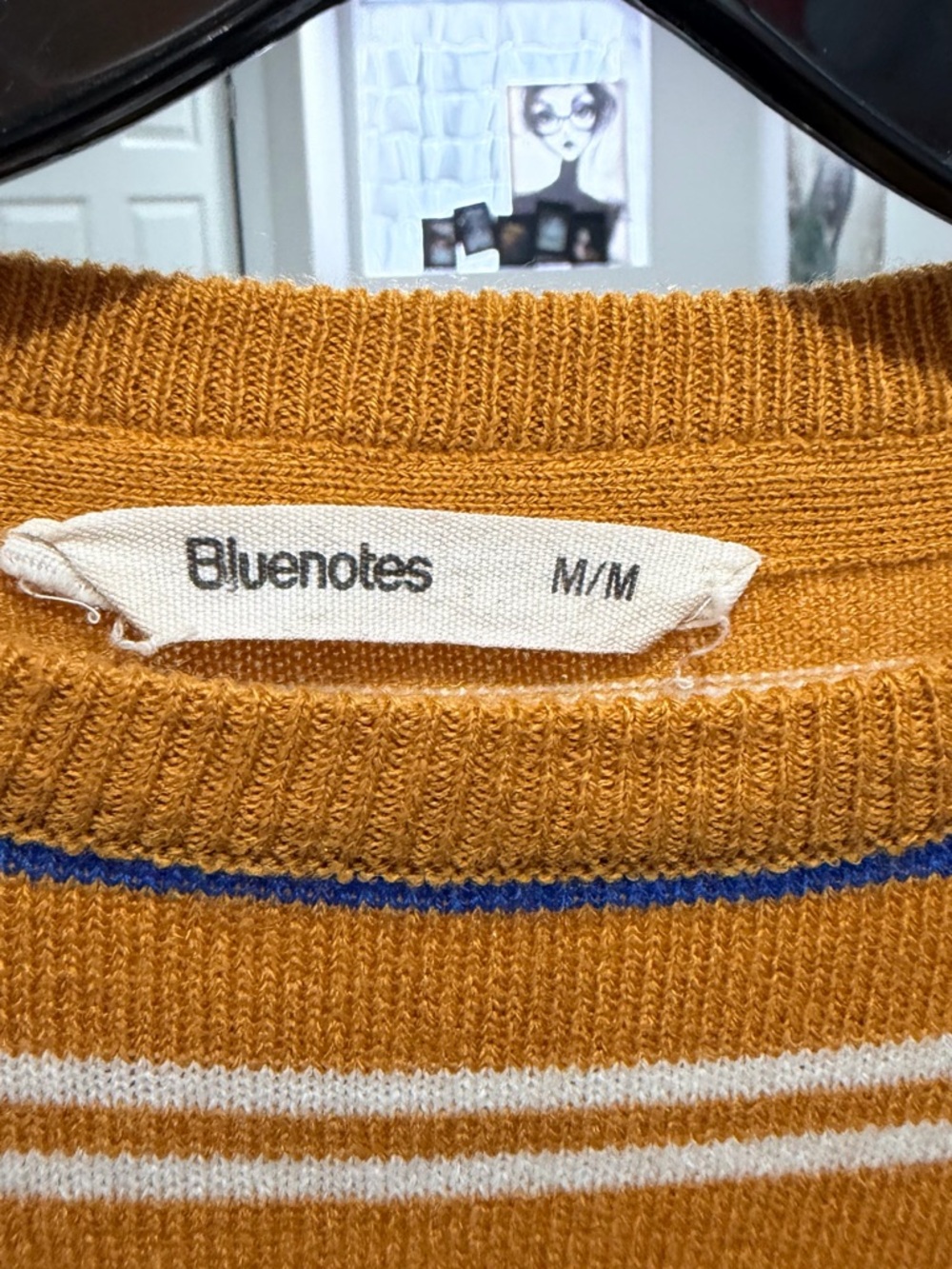 Bluenotes Mustard and Blue Striped Crewneck Sweater - Picture 3 of 3
